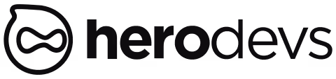 HeroDevs logo with stylized circular icon and black text on a transparent background.