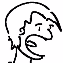 Simple black-and-white cartoon-style drawing of a person with medium-length hair and an open mouth expression.