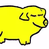 Simple cartoon drawing of a yellow dog with closed eyes outlined in black.