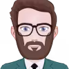Cartoon-style avatar of a bearded man with glasses wearing a suit and tie.